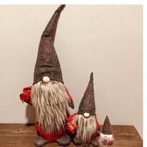 Gnomes set of 3 Red Outfits with Gray or White Beards Weighted Bottoms
